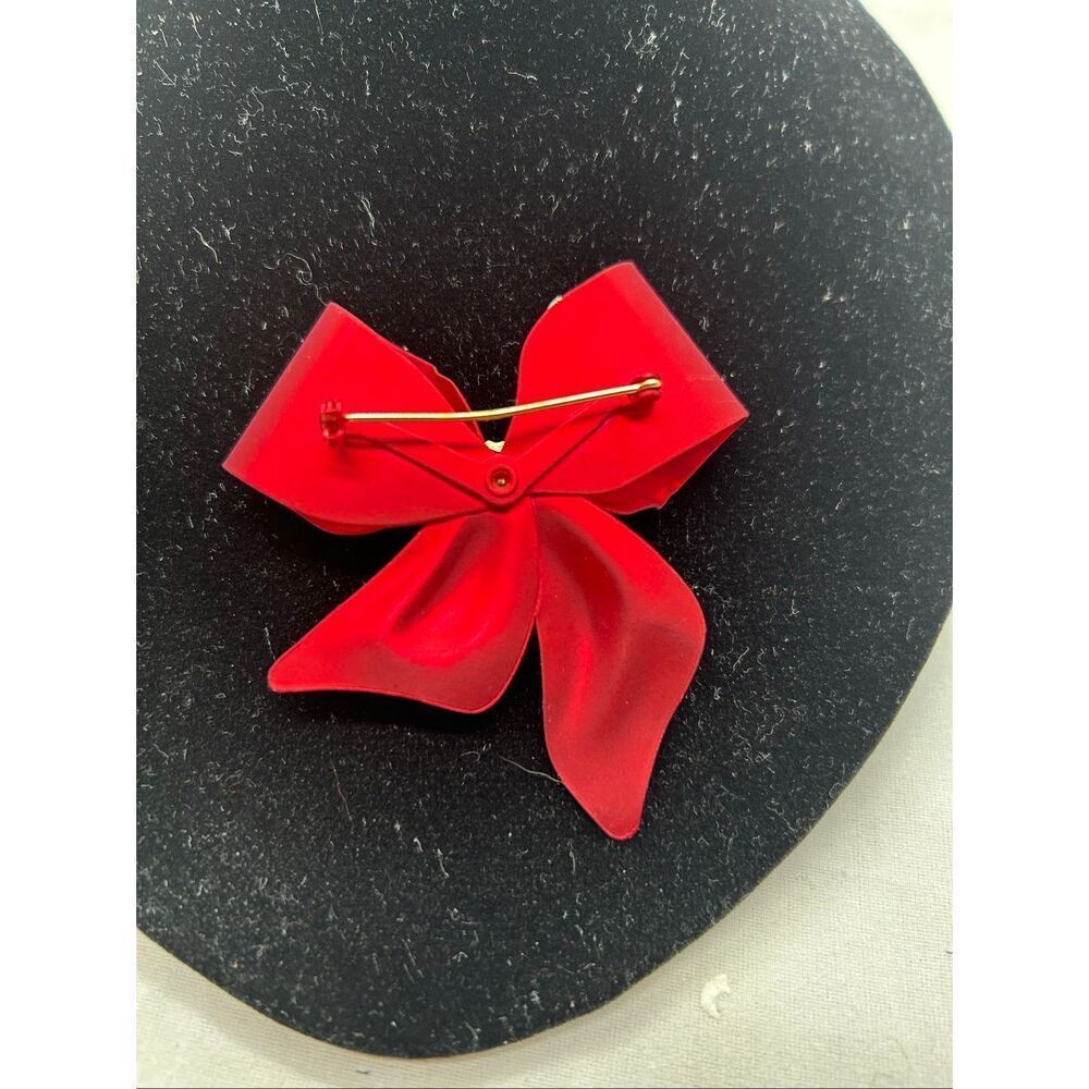 Vintage 1980s–1990s Red Bow Brooch Gold Tone Rhinestone Center Retro Statement - Picture 2 of 4